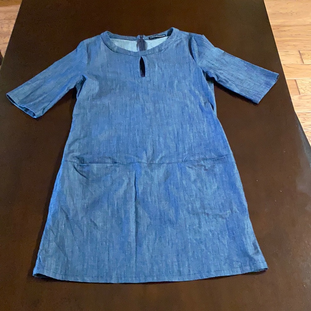 Cute jean dress with keyhole top and patch pockets